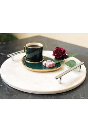 Natural Marble Round Tray with Silver Slim Handle CAL28SLIMGM - Modestmar