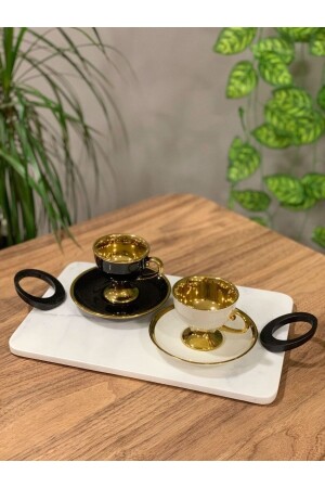 Natural Marble Tray with Black Handle 30x20 Cm GMB12 - Gemboss