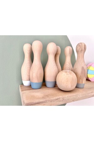 Natural Organic Wooden Waldorf Bowling Toy Set Gift for Children Baby Room Decor 7pcs DRABS30122 - Genel Markalar