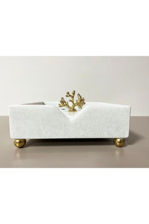 Natural Plain White Marble Napkin Holder Gold Coral - Plain Plain White PUREPECETE1 - Modestmar