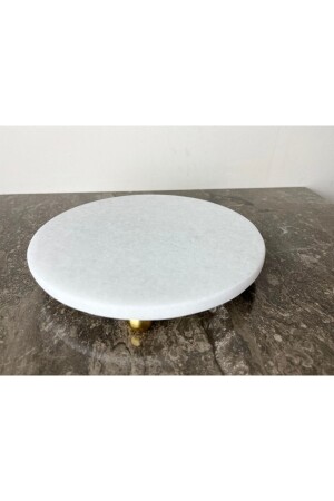Natural Plain White Round Marble Presentation Tray with Gold Top Legs Pure White Series(plain White) 22cm PRSEED22 - Modestmar