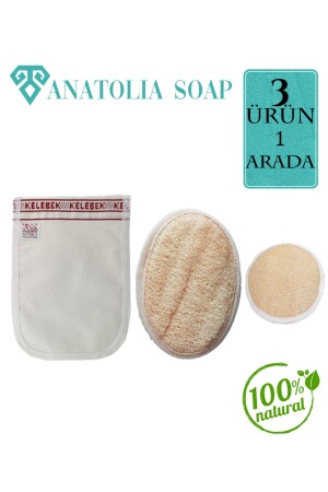 Natural Pumpkin Fiber Face And Body Also Butterfly Thick Pouch Together Magnificent Triple - Anatolia Soap