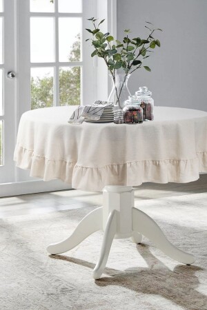 Natural Ruffle Tablecloth Vintage 130 Cm Round - Cotton Maison