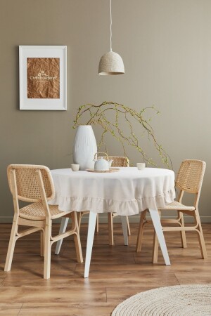 Natural Ruffle Tablecloth Vintage 160 Cm Round - Cotton Maison