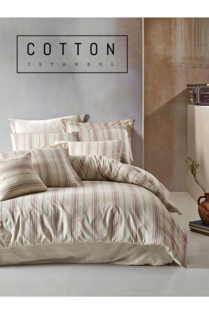 Natural Series Red 100% Cotton Yarn Dyed Double Duvet Cover Set IBREDNSC - Cotton İstanbul