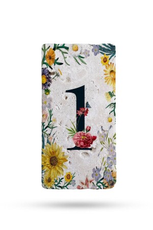 Natural Stone Door Number, UV Printed Door Number 7,5x15cm Pattern4 No:1 - Begoloni Stone Decor