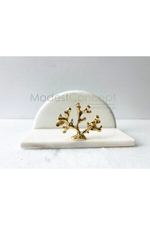 Natural White Marble Napkin Holder Gold Coral Oblej Semi Circle CPTSDRM - Modestmar