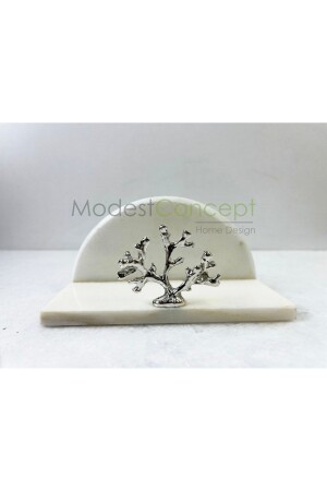 Natural White Marble Napkin Holder Silver Coral Oblege Semicircle - Modestmar