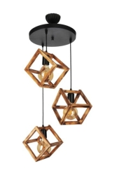 Natural Wood Cube 3 Piece Wooden Chandelier 1202050021 - Oradekor
