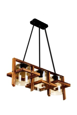 Natural Wooden Comfo 3-Piece Chandelier - Zuhal Aydınlatma