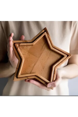 Natural Wooden Decorative 2-Piece Star Snack Bowl Presentation Plate Star Snack Bowl Presentation - Tinex