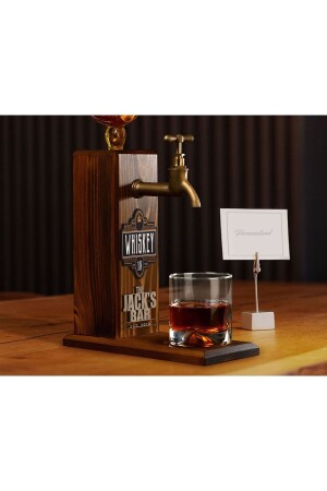 Natural Wooden Drink Stand with Personalized Embossed Named Tap - Home Bar - Whiskey Fountain - Icece - Bk Gift