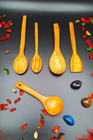 Natural Wooden Kitchen Serving Ladle and Spoon Set of 5 Handmade Special for Mothers mrs14mrss - SWENCRAFT