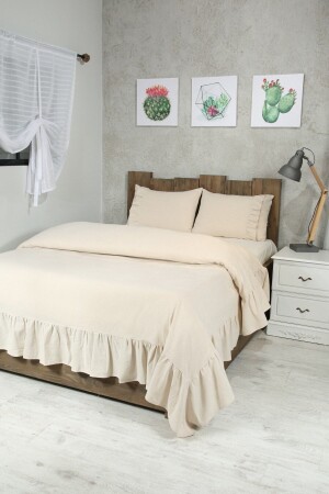 Naturel Yatak Örtüsü Takımı Çift Kişilik Vintage 220x240 Cm - Cotton Maison