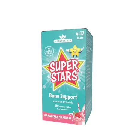 Natures Aid Super Stars Bone Support - Strawberry Milkshake Flavor (60 Chewable Tablets) - Natures Aid