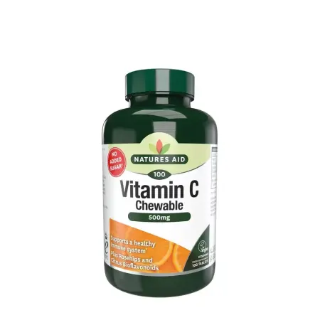 Natures Aid Vitamin C 500mg Chewable - Orange Flavour (100 Tablets) - Natures Aid