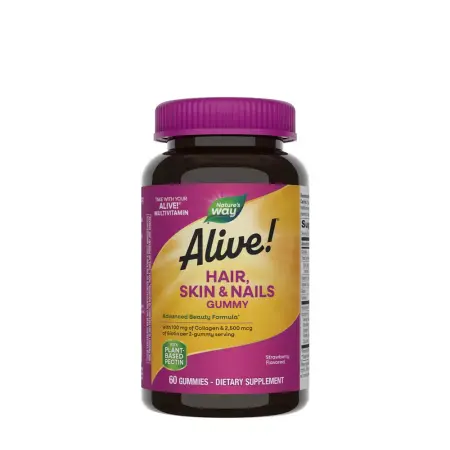 Nature's Way Alive!® Hair, Skin & Nails Gummies (60 Gummies, Strawberry Pouch) - Nature's Way