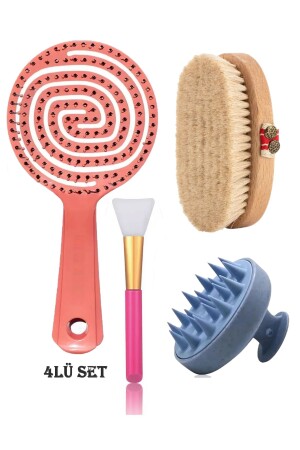 Natürliche Rosshaarbürste, 3D-Kamm, Haarmassagekamm, Maskenanwendungsbürste, 4er-Set - Rowenarose