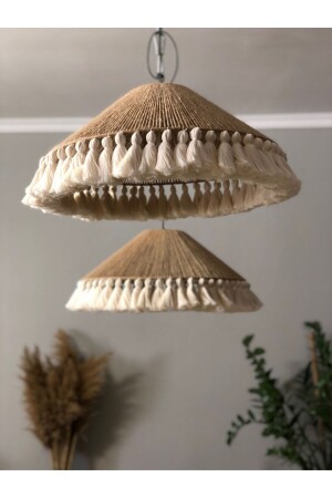 Natürlicher böhmischer Kronleuchter, rustikaler Kronleuchter, Jute-Kronleuchter, Quasten-Kronleuchter, Retro-Kronleuchter Nrgn2101 - mammoly