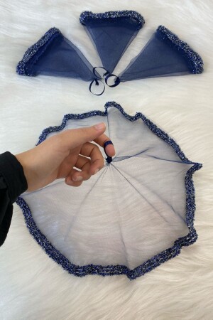 Navy Blue Bride Groom Handkerchief - Wedding Halay Bridesmaid Henna Circumcision Handkerchief - Glass Beads and Sequin Printed - Zeymerade