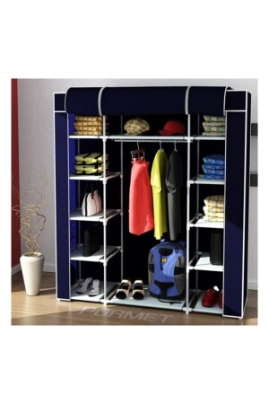Navy Blue Cloth Cabinet with Double Side Shelves pormet-cyr-plastik-lcvrt - PORMET