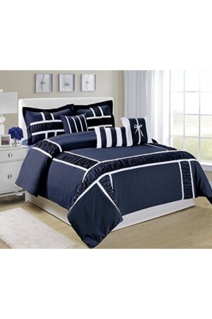 Navy Blue Decorative King Size Duvet Cover Set Badkr - METİNEV