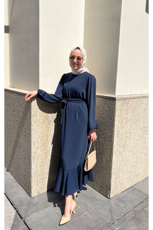 Navy Blue Flounce Dress - Demetaksoycollection