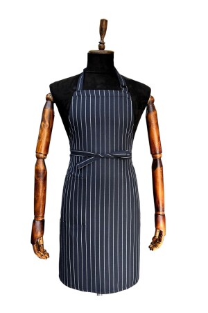 Navy blue gray striped kitchen barista design apron gabardine stain resistant - Tepe Üniforma