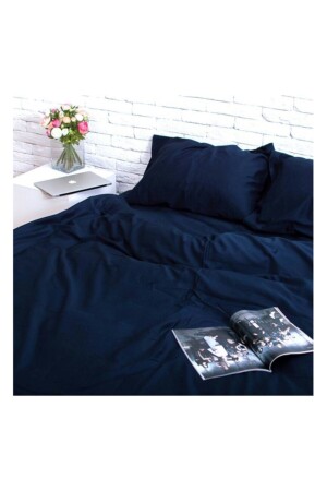 Navy Blue King Size Cotton Satin Duvet Cover Set navyvertbattal6 - METİNEV