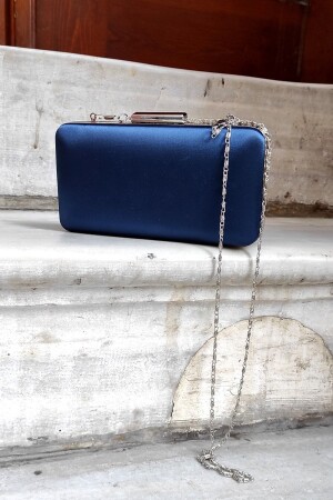 Navy Blue Satin Evening Dress Portfolio Box Bag La-stnclaris - LA CALZATURE