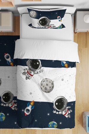 Navy Blue Space and Tiny Patterned Single Baby Kids Duvet Cover Set - Evpanya