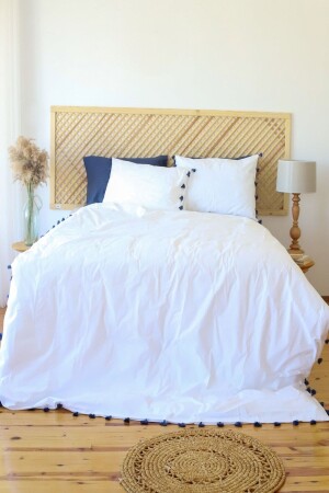 Navy Blue Tasseled 100% Cotton Double Duvet Cover Set New Season ps2023 - Tekstil Home