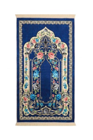 Navy Blue Velvet Carpet Prayer Rug - Bursa İpek