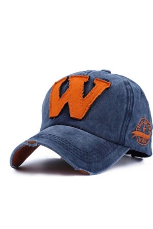 Navy Blue Vintage W Hat 64 - Kazandıran Outlet