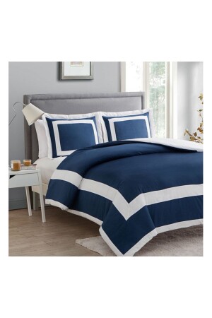 Navy Blue White King Size Duvet Cover Set BATGREY - METİNEV