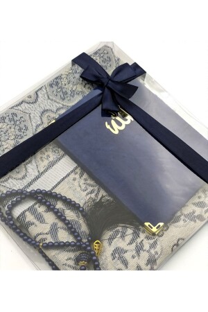 Navy Blue Yasin & Prayer Rug & Prayer Beads Set - vegahediye v vega