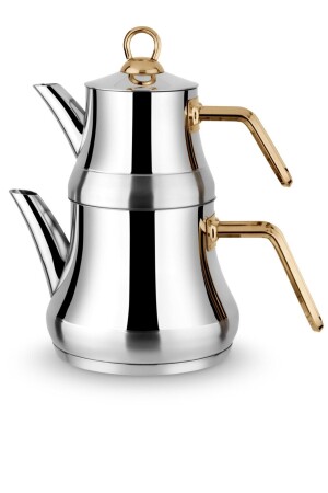 Naz Altin Metal Handle Stainless Steel Teapot with Self-Strainer Mini Size NazAlt - Lines
