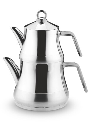 Naz Silver Metal Handle Stainless Steel Teapot with Self-Strainer Mini Size Linp003 - Lines