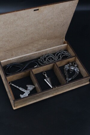 Necklace Set Smoked Color Wood Special Gift Nordic Ax Spear And Wolf Rope And Chain DTDB535 - Dukkanka