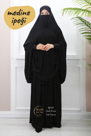 Needled Hidden Veil One Piece Medina Silk Bedsheet - Siyah Nur