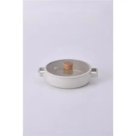 Neoflam Fika Aluminum Frying Pan with Glass Lid, 20 cm, Beige - Neoflam