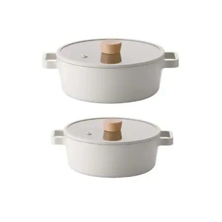 Neoflam Fika Beige 4-Piece Cookware Set (22 cm Pot and 24 cm Pot) - Neoflam