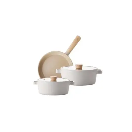 Neoflam Fika Beige 5-Piece Cast Iron Pot and Pan Set - Neoflam