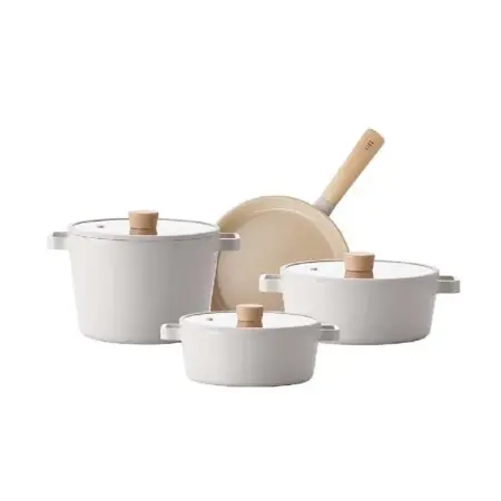 Neoflam Fika Bej 7 Parça Döküm Tencere Tava Seti - Neoflam