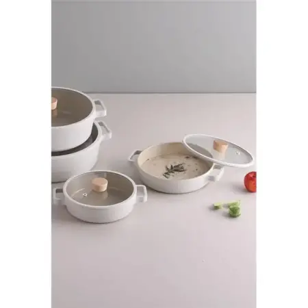 Neoflam Fika Cam Kapaklı Alüminyum Sahan Set 2'li 20-22 Cm Bej - Neoflam