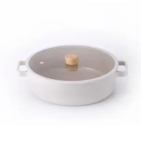 Neoflam Fika Cam Kapaklı Alüminyum Sığ Tencere 30CM Bej - Neoflam