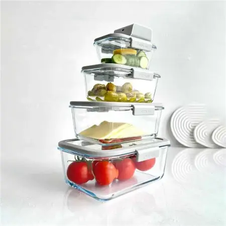 Neoflam Fika Glace Vakumlu Cam Saklama Kabı Seti Gri 5 Parça - Neoflam