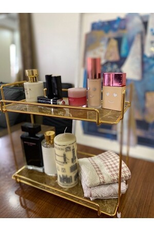 Neptün Gold Bathroom Organizer Makeup and Cosmetic Towel Jewelry Stand Multi-Purpose 2 Tier Organizer VND04 - Vendor