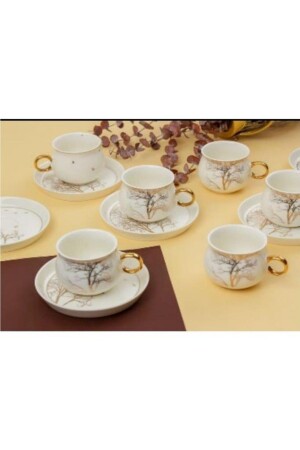 Nero 6 Kişilik Ağaç Desen Porselen 220ml Nescafe Çay Fincanı Takımı Purebone-116 - Sembol