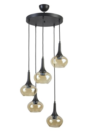Nero Modern Design Cafe Kitchen Living Room Black Color Honey Glass Chandelier of 5 NRO5 - Modavize